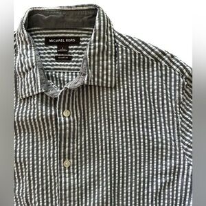 Michael Kors Long Sleeve Button Up Textured Shirt - Mens Size Large - Gray White